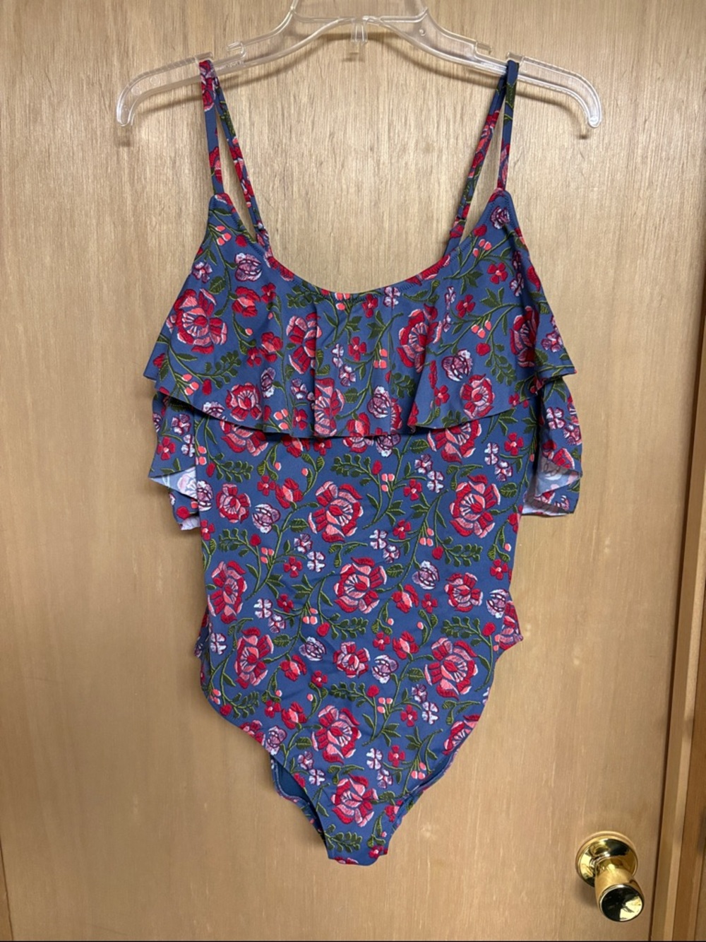 Adore Me XL Blue/Gray Floral Ruffle One-Piece Swimsuit